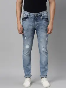 CINOCCI Men Blue Slim Fit Mildly Distressed Heavy Fade Jeans