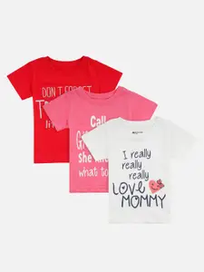 Bodycare Kids Girls Red & White Typography 3 Printed Slim Fit T-shirt