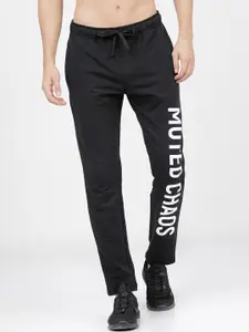 HIGHLANDER Men Black & White Typography Printed Slim-Fit Sports Track Pants