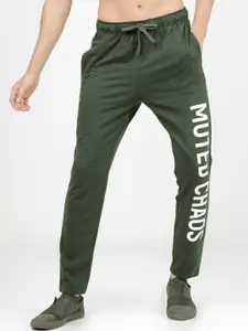 HIGHLANDER Men Olive Green & White Typography Printed Slim-Fit Track Pants