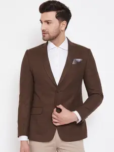 Spirit Men Brown Solid Tailored-Fit Single-Breasted Casual Blazer