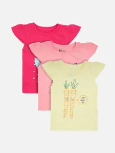 Bodycare Kids Girls Pink Typography 3 Printed Slim Fit T-shirt