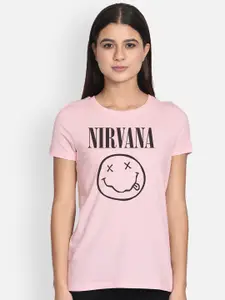 Free Authority Women Pink Nirvana Printed Pure Cotton T-shirt
