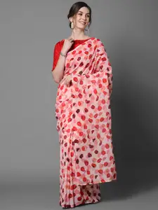 Mitera Pink & Red Floral Sequinned Saree