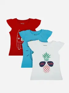 Bodycare Kids Girls Red & White 3 Printed Slim Fit T-shirt