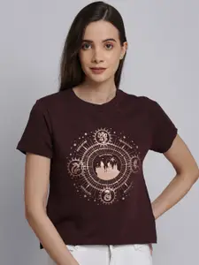 Free Authority Women Brown Harry Potter Printed Pure Cotton T-shirt