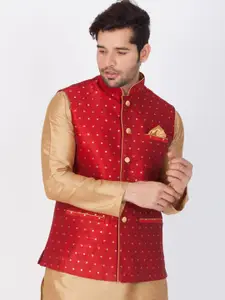 VASTRAMAY Men Maroon Woven Design Nehru Jacket
