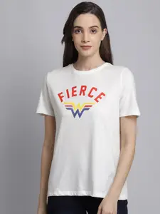 Free Authority Women White Wonder Woman Printed Pure Cotton T-shirt