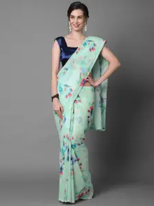 Mitera Sea Green Floral Sequinned Poly Georgette Saree