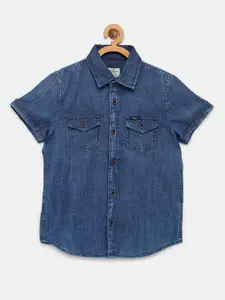 Pepe Jeans Boys Blue Washed Denim Casual Shirt