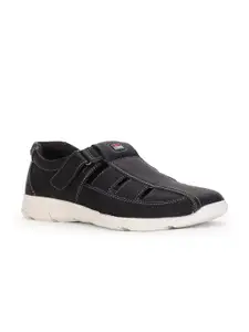 Bata Men Black & White PU Shoe-Style Sandals