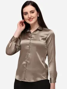 Fbella Women Copper Gold-Toned Satin Formal Shirt