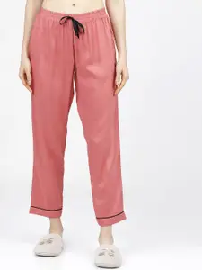 Tokyo Talkies Women Rose Coloured Solid Lounge Pants