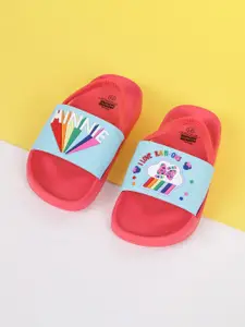Fame Forever by Lifestyle Girls Blue & Red Printed Rubber Sliders