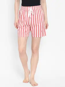 COASTLAND Women Pink & White Striped Lounge Shorts