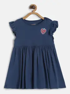 MINI KLUB Girls Navy Blue Self Design Fit & Flare Dress