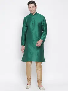 VASTRAMAY Men Green& Gold Kurta with Churidar