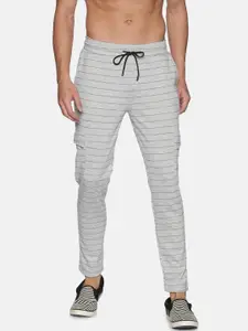 Campus Sutra Men Grey Striped Straight-Fit Cotton Track Pants