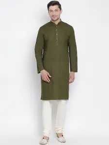 VASTRAMAY Men Green Pure Cotton Kurta with Pyjamas