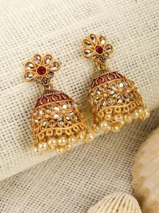 Priyaasi Red & Gold-Toned Contemporary Jhumkas Earrings