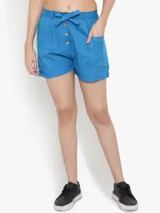Indietoga Women Blue High-Rise Plus Size Regular Shorts