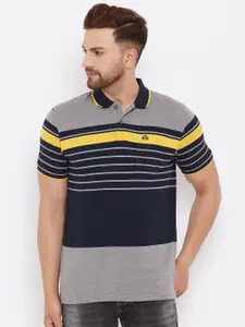 98 Degree North Men Navy Blue & Grey Striped Polo Collar T-shirt