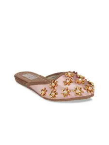 The Desi Dulhan Women Pink Embellished Ethnic Mules Flats