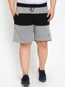 plusS Men Black& Grey Mid-Rise Colourblocked Regular Shorts