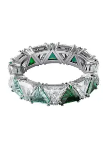 SWAROVSKI Green Rhodium-Plated Triangle Cut Crystals Millenia Cocktail Ring 50