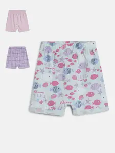MINI KLUB Girls Multicoloured Pack of 3 Conversational Printed Mid-Rise Regular Shorts