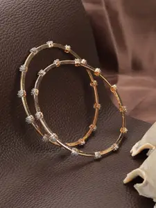 Priyaasi Set Of 2 Rose Gold-Plated & White American Diamond-Studded Handcrafted Bangles