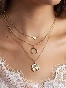 Shining Diva Fashion Gold-Toned Gold-Plated Layered Necklace