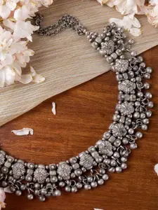 TEEJH Silver Brass Silver-Plated Oxidised Necklace