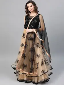 Chhabra 555 Gold & Black Embroidered Sequinned Made to Measure Lehenga & Blouse With Dupatta