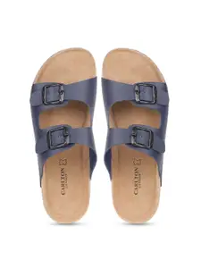 Carlton London Men Navy Blue & Brown Comfort Sandals