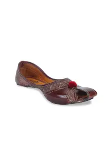 The Desi Dulhan Women Brown Mojaris with Embroidered Flats