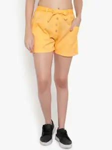 Indietoga Women Yellow High-Rise Plus Size Regular Shorts
