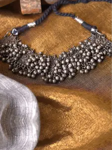 TEEJH Silver Silver-Plated Oxidised Necklace