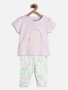 MINI KLUB Girls Pink & Yellow Pure Cotton T-shirt with Pyjamas