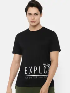 Wildcraft Men Black Typography Printed Applique T-shirt