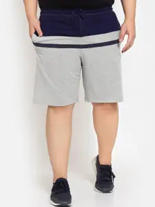 plusS Men Grey Colourblocked Mid-Rise Regular Shorts