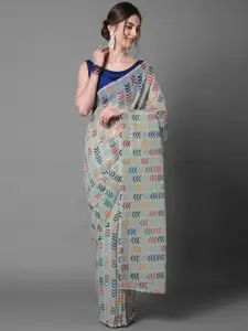 Mitera Off White & Yellow Sequinned Saree