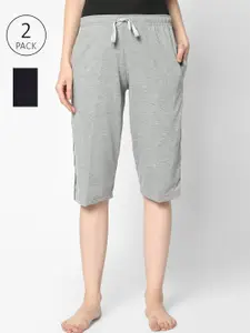 MACK JONNEY Women Grey & Black 2 Lounge Shorts