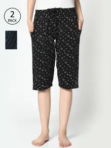 MACK JONNEY Women Black & Navy Blue Pack of 2 Printed Lounge Shorts