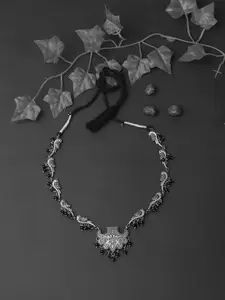 Adwitiya Collection Silver & Black Brass Silver-Plated Oxidised Necklace