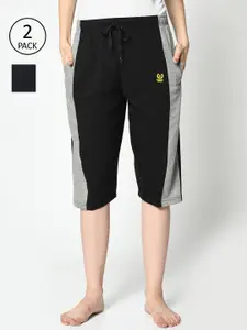 MACK JONNEY Women Black & Navy Blue Pack of 2 Colourblocked Lounge Shorts