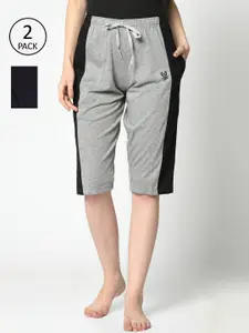 MACK JONNEY Women Pack Of 2 Grey & Black Colourblocked Lounge Shorts