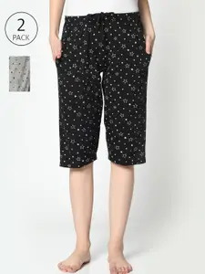 MACK JONNEY Women  Pack Of 2 Black & Grey Printed Lounge Shorts