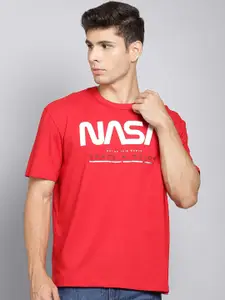 Free Authority Men Red NASA Printed Pure Cotton T-shirt