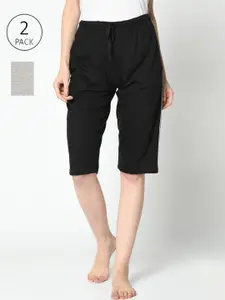 VIMAL JONNEY Women Black & Grey Set of 2 Lounge Shorts